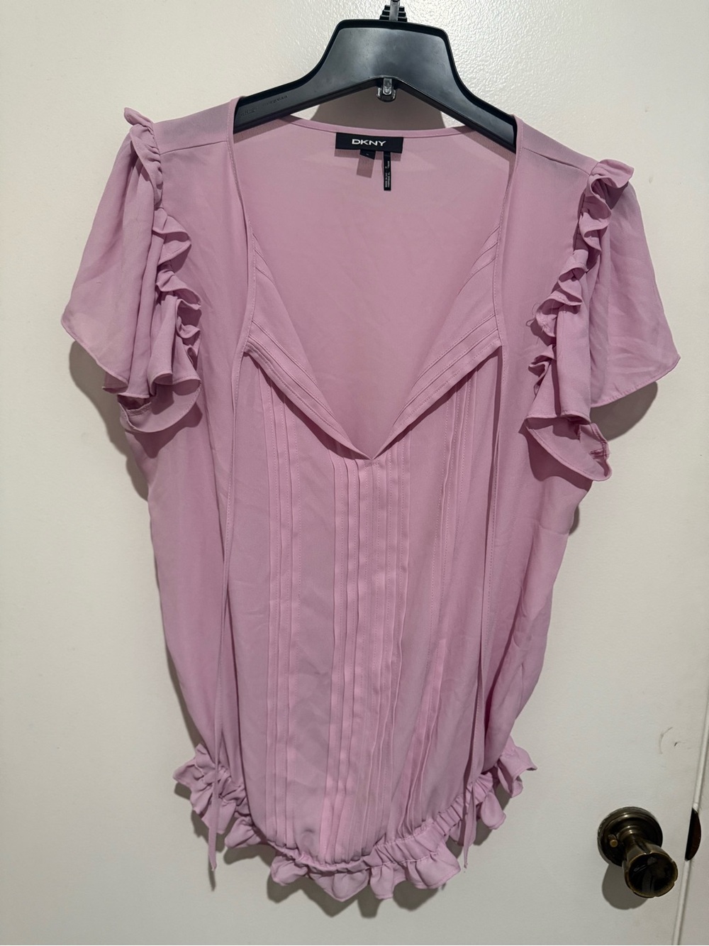 DKNY Soft Lilac Ruffle Sleeve V-Neck Blouse
